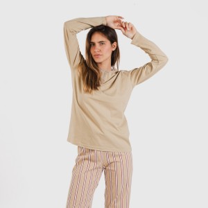 Pijama largo algodón Raya Ico arena