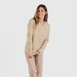 Pijama largo algodón Raya Ico arena 2