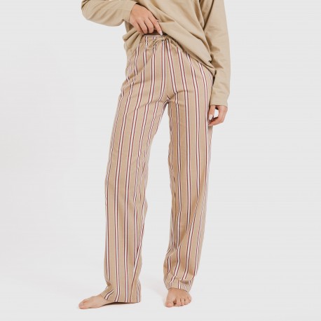 Pijama largo algodón Raya Ico arena