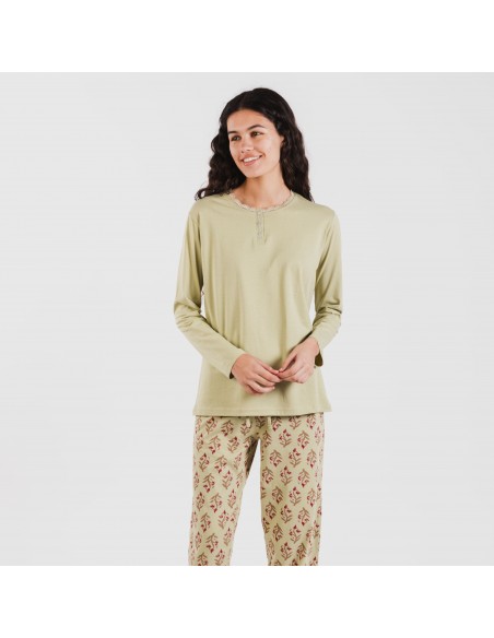 Pijama largo algodón Denisa verde pijamas-largos-mujer
