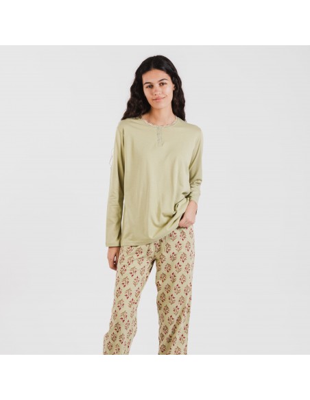 Pijama largo algodón Denisa verde pijamas-largos-mujer