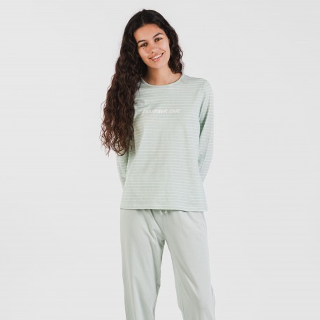 Pijama largo algodón Denis verde tiffany pijamas-largos-mujer