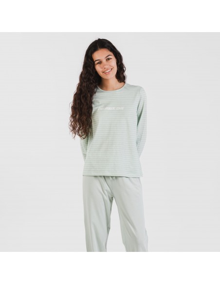 Pijama largo algodón Denis verde tiffany pijamas-largos-mujer