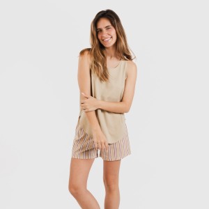 Pijama corto algodón Raya Ico arena