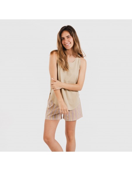 Pijama corto algodón Raya Ico arena Pijama corto algodón Raya Ico arena