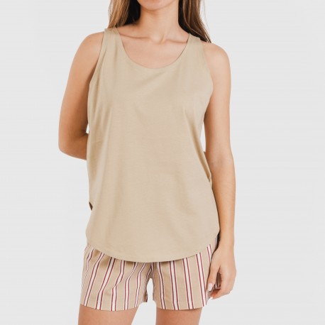 Pijama corto algodón Raya Ico arena