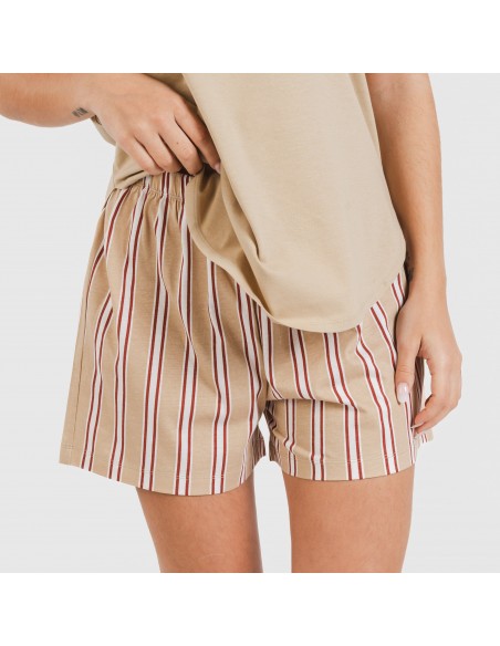Pijama corto algodón Raya Ico arena Pijama corto algodón Raya Ico arena
