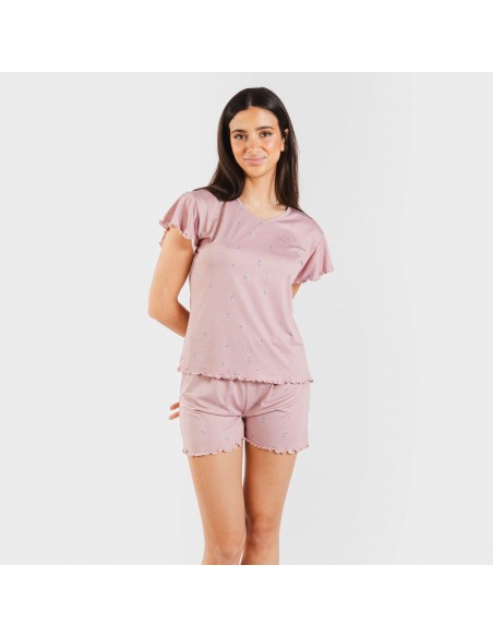 Pijama manga corta mujer soft Melanie malva pijamas-cortos-mujer