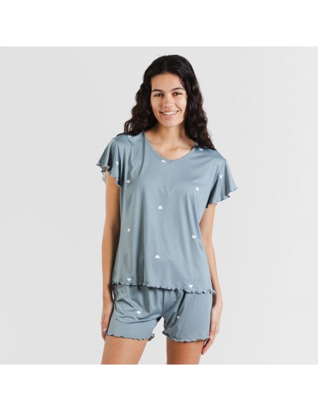 Pijama manga corta mujer soft Hearts indigo Pijama manga corta mujer soft Hearts indigo