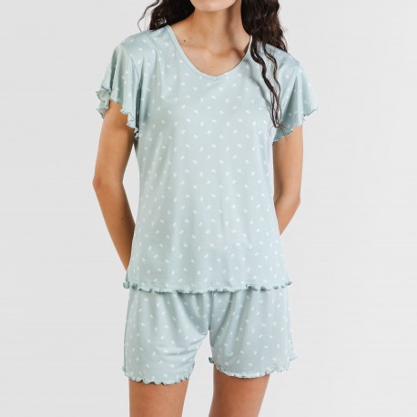 Pijama manga corta mujer soft Natalie verde tiffany