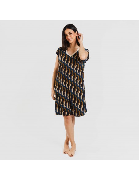 Vestido corto manga fluida crepe Roser Vestido corto manga fluida crepe Roser