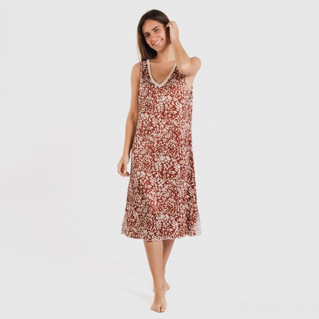 Vestido midi tirantes soft Miquela marrón