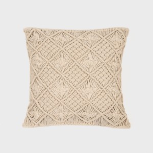 Cojin cuadrante algodón macramé Nador natural 45x45 - funda + relleno
