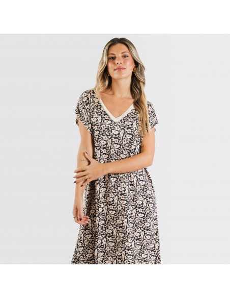 Vestido corto manga fluida soft Paterna marrón - negro Vestido corto manga fluida soft Paterna marrón - negro