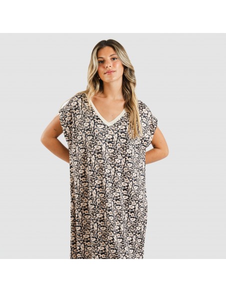 Vestido corto manga fluida soft Paterna marrón - negro Vestido corto manga fluida soft Paterna marrón - negro