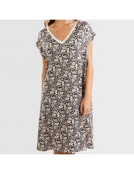 Vestido corto manga fluida soft Paterna marrón - negro Vestido corto manga fluida soft Paterna marrón - negro