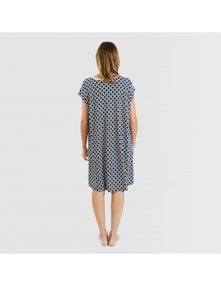 Vestido corto manga fluida crepe Ohio azul marino