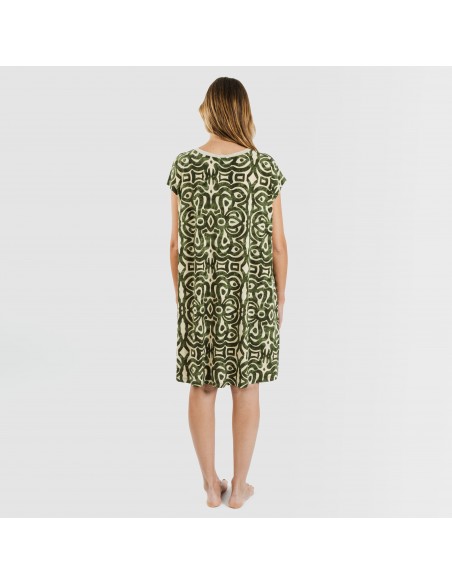 Vestido corto manga fluida crepe Premura verde caceria Vestido corto manga fluida crepe Premura verde caceria