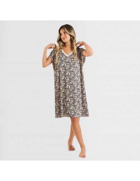 Vestido corto manga fluida soft Paterna marrón - negro Vestido corto manga fluida soft Paterna marrón - negro