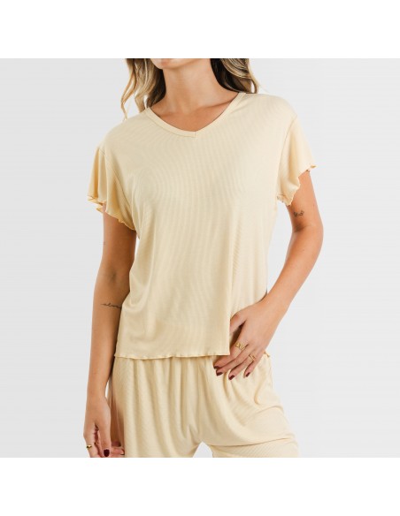 Pijama corto de manga corta mujer canale viscosa liso Pijama corto de manga corta mujer canale viscosa liso