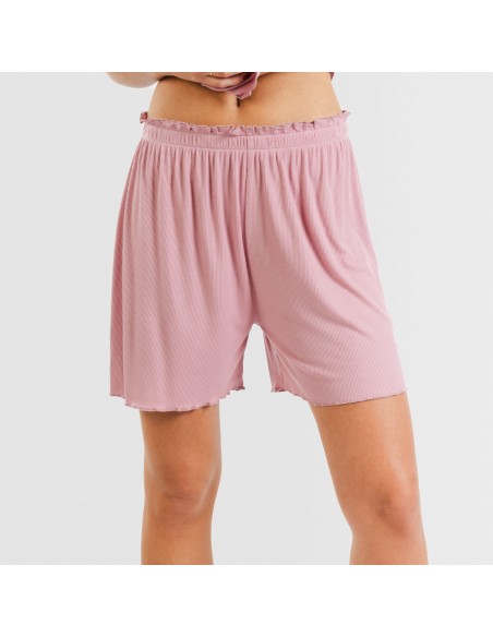 Pijama corto de manga corta mujer canale viscosa liso Pijama corto de manga corta mujer canale viscosa liso