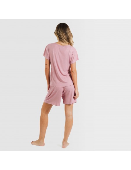 Pijama corto de manga corta mujer canale viscosa liso Pijama corto de manga corta mujer canale viscosa liso