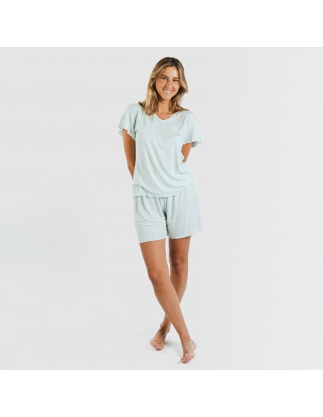 Pijama corto de manga corta mujer canale viscosa liso Pijama corto de manga corta mujer canale viscosa liso