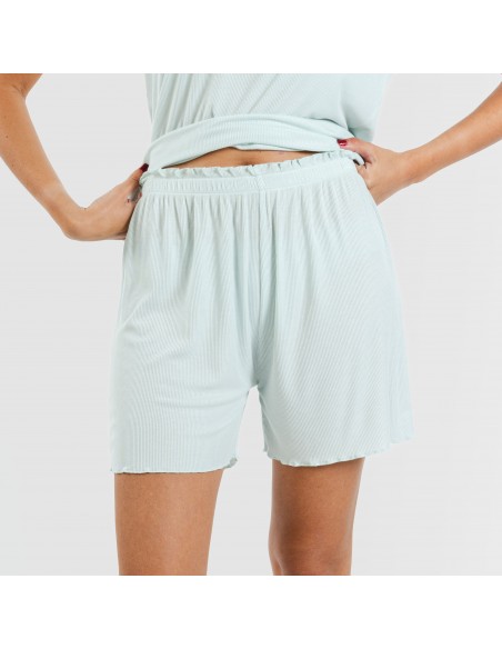 Pijama corto de manga corta mujer canale viscosa liso Pijama corto de manga corta mujer canale viscosa liso