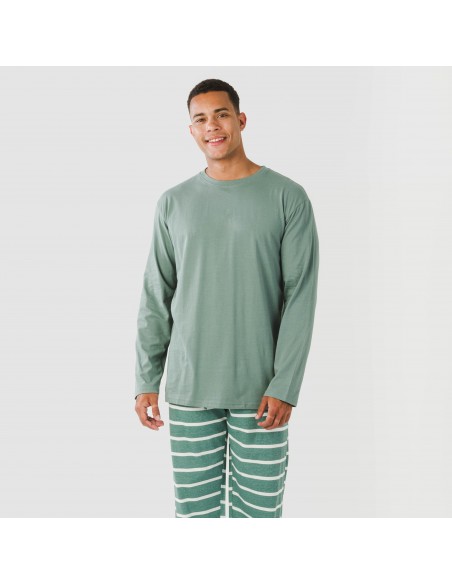 Pijama largo algodón hombre Raya Sailor verde francés Pijama largo algodón hombre Raya Sailor verde francés