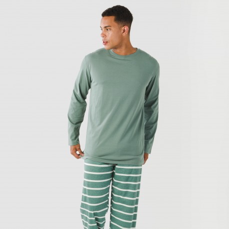 Pijama largo algodón hombre Raya Sailor verde francés