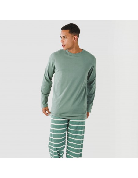 Pijama largo algodón hombre Raya Sailor verde francés Pijama largo algodón hombre Raya Sailor verde francés
