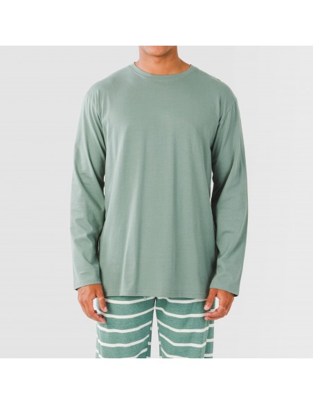 Pijama largo algodón hombre Raya Sailor verde francés Pijama largo algodón hombre Raya Sailor verde francés