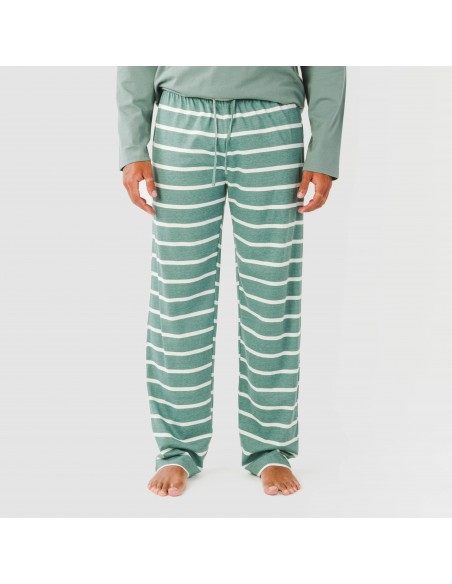 Pijama largo algodón hombre Raya Sailor verde francés Pijama largo algodón hombre Raya Sailor verde francés