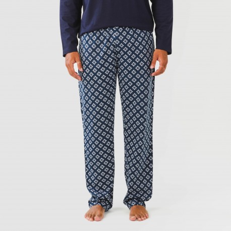 Pijama largo algodón hombre Checo azul marino