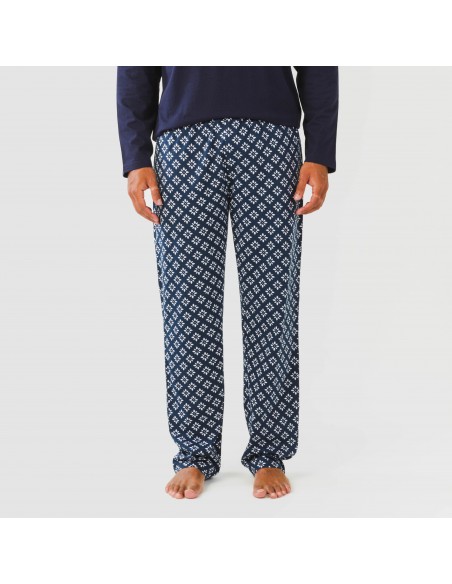 Pijama largo algodón hombre Checo azul marino Pijama largo algodón hombre Checo azul marino