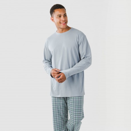 Pijama largo algodón hombre Cuadro Joshua verde