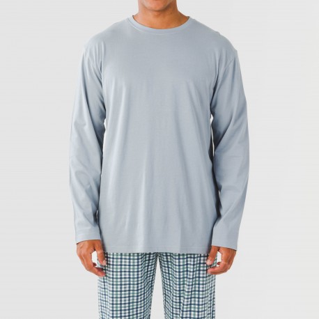 Pijama largo algodón hombre Cuadro Joshua verde