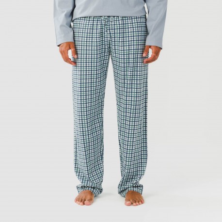 Pijama largo algodón hombre Cuadro Joshua verde