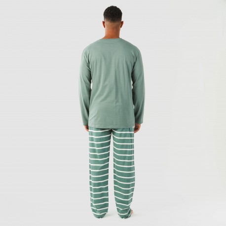 Pijama largo algodón hombre Raya Sailor verde francés