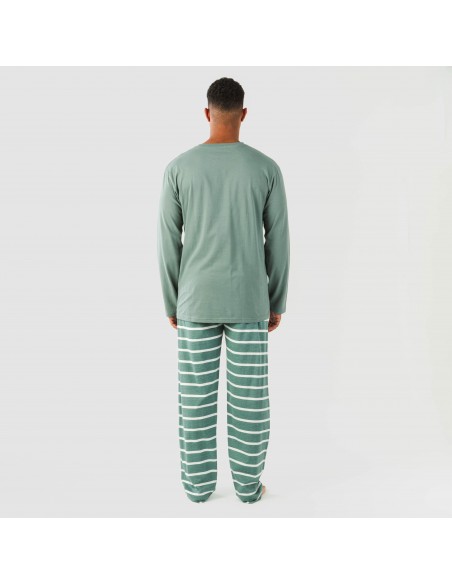Pijama largo algodón hombre Raya Sailor verde francés Pijama largo algodón hombre Raya Sailor verde francés