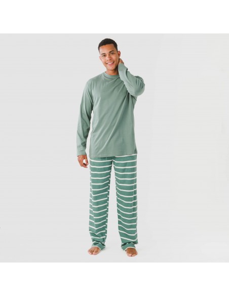 Pijama largo algodón hombre Raya Sailor verde francés Pijama largo algodón hombre Raya Sailor verde francés