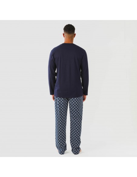 Pijama largo algodón hombre Checo azul marino Pijama largo algodón hombre Checo azul marino
