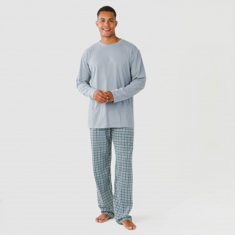 Pijama largo algodón hombre Cuadro Joshua verde