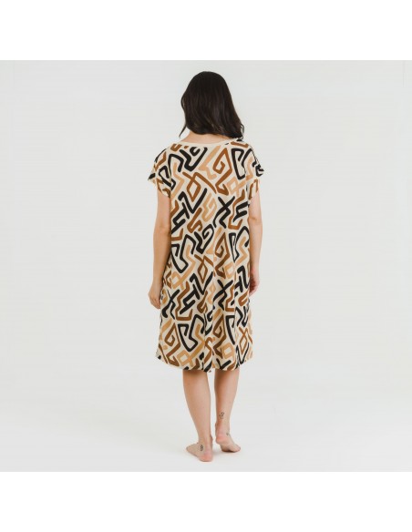 Vestido corto manga fluida crepe Domeka marrón - negro Vestido corto manga fluida crepe Domeka marrón - negro