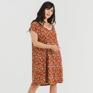 Vestido corto manga fluida crepe Premisa teja 2