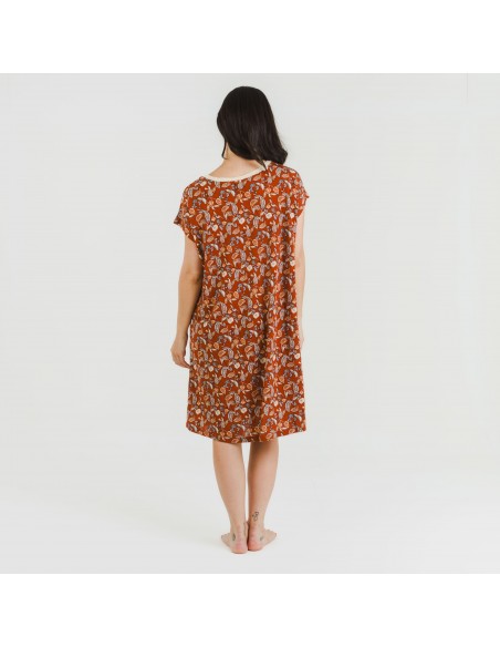 Vestido corto manga fluida crepe Premisa teja