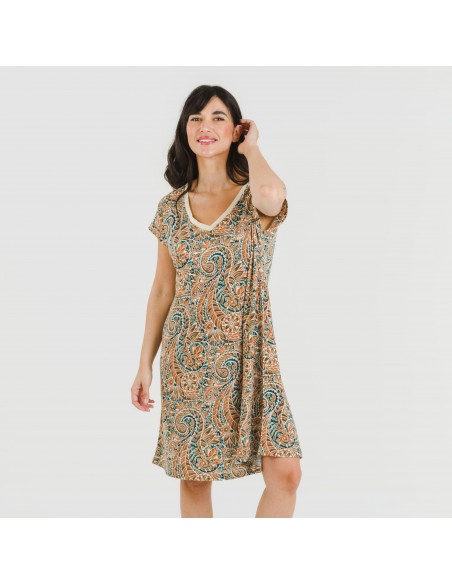 Vestido corto manga fluida crepe Estels Vestido corto manga fluida crepe Estels