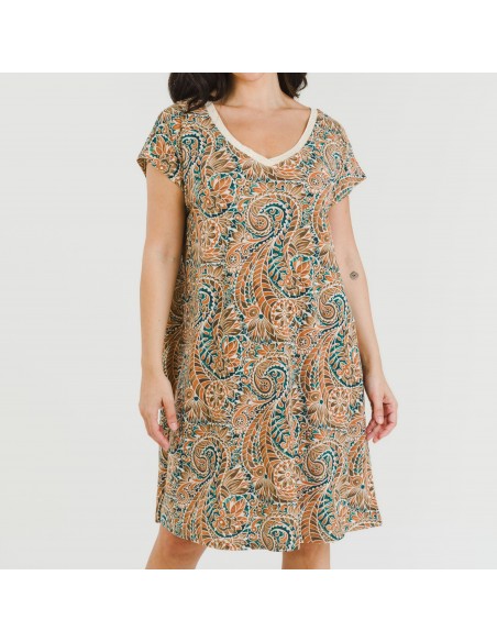 Vestido corto manga fluida crepe Estels Vestido corto manga fluida crepe Estels