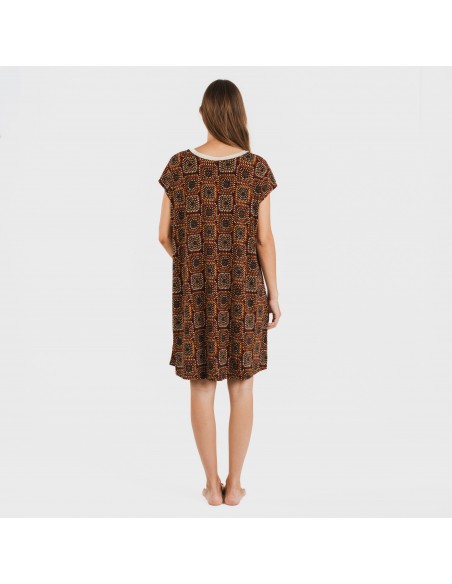 Vestido corto manga fluida crepe Liviana teja Vestido corto manga fluida crepe Liviana teja