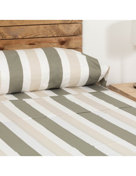 Juego de sábanas algodón Raya Calcuta verde seco